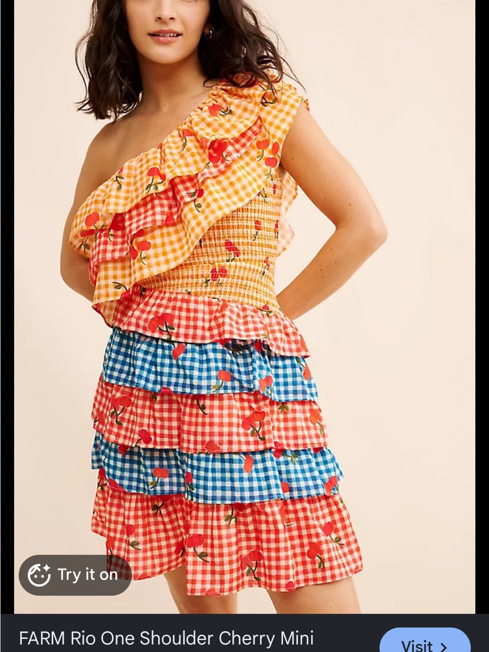 FARM Rio One Shoulder Cherry Mini Dress - Picture 2 of 3